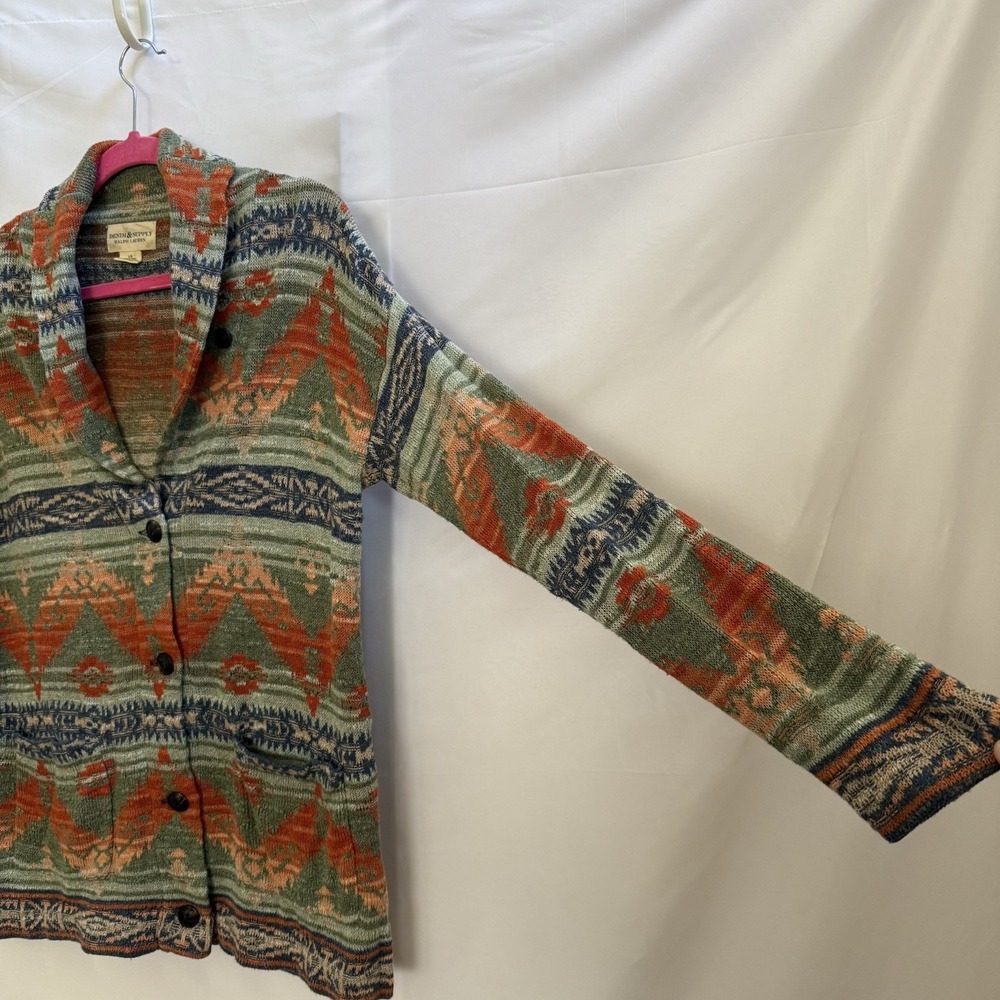 Vintage Ralph Lauren Denim Supply Women Aztec Button Up Cardigan SZ-large Shawl - Picture 3 of 9